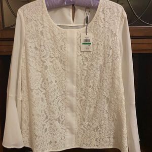 Calvin Klein Bell Sleeve Blouse with lace detail.